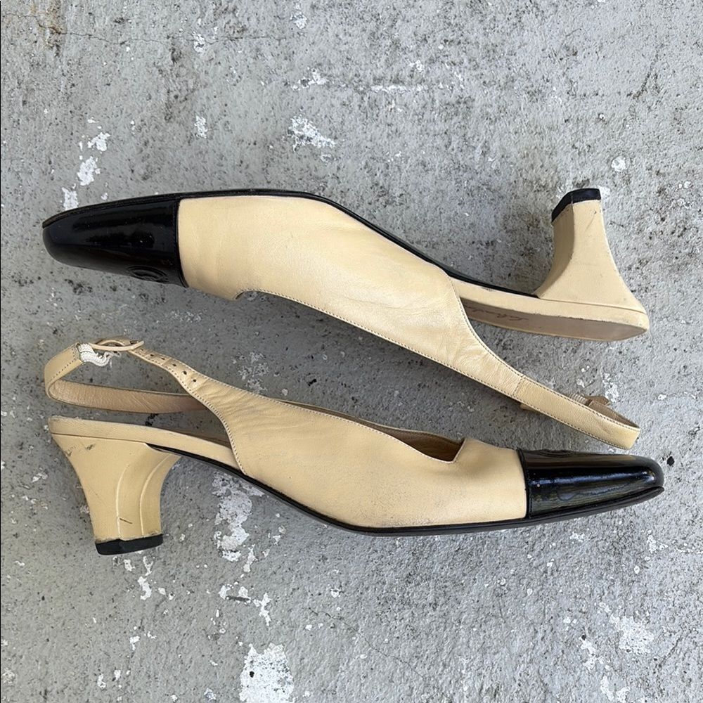 Ferragamo two tone sling backs